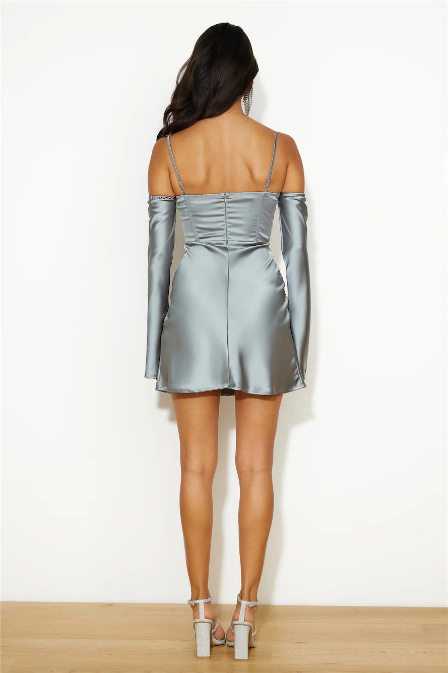 Channel Me Satin Mini Dress Sage