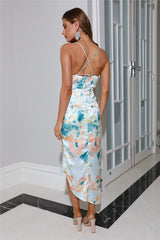 The One For Me Satin Midi Dress Blue