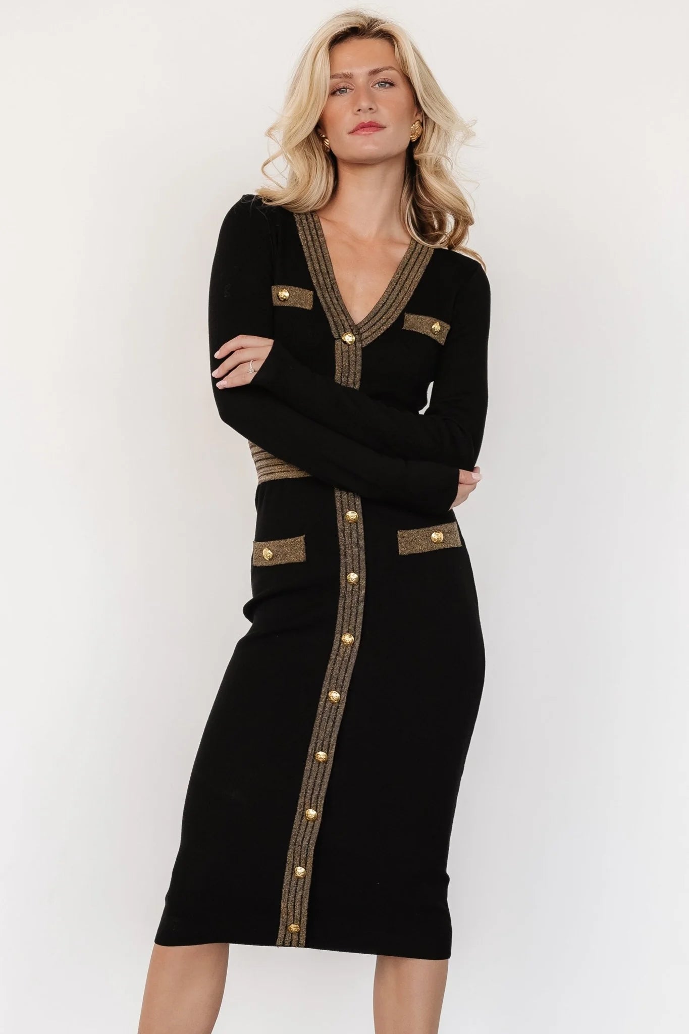 Birgitta Ribbed Sweater Dress | Black + Gold