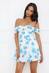 Easy Living Off Shoulder Bubble Mini Dress Blue