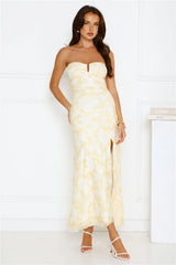 Gatsby Glow Strapless Mesh Maxi Dress Yellow