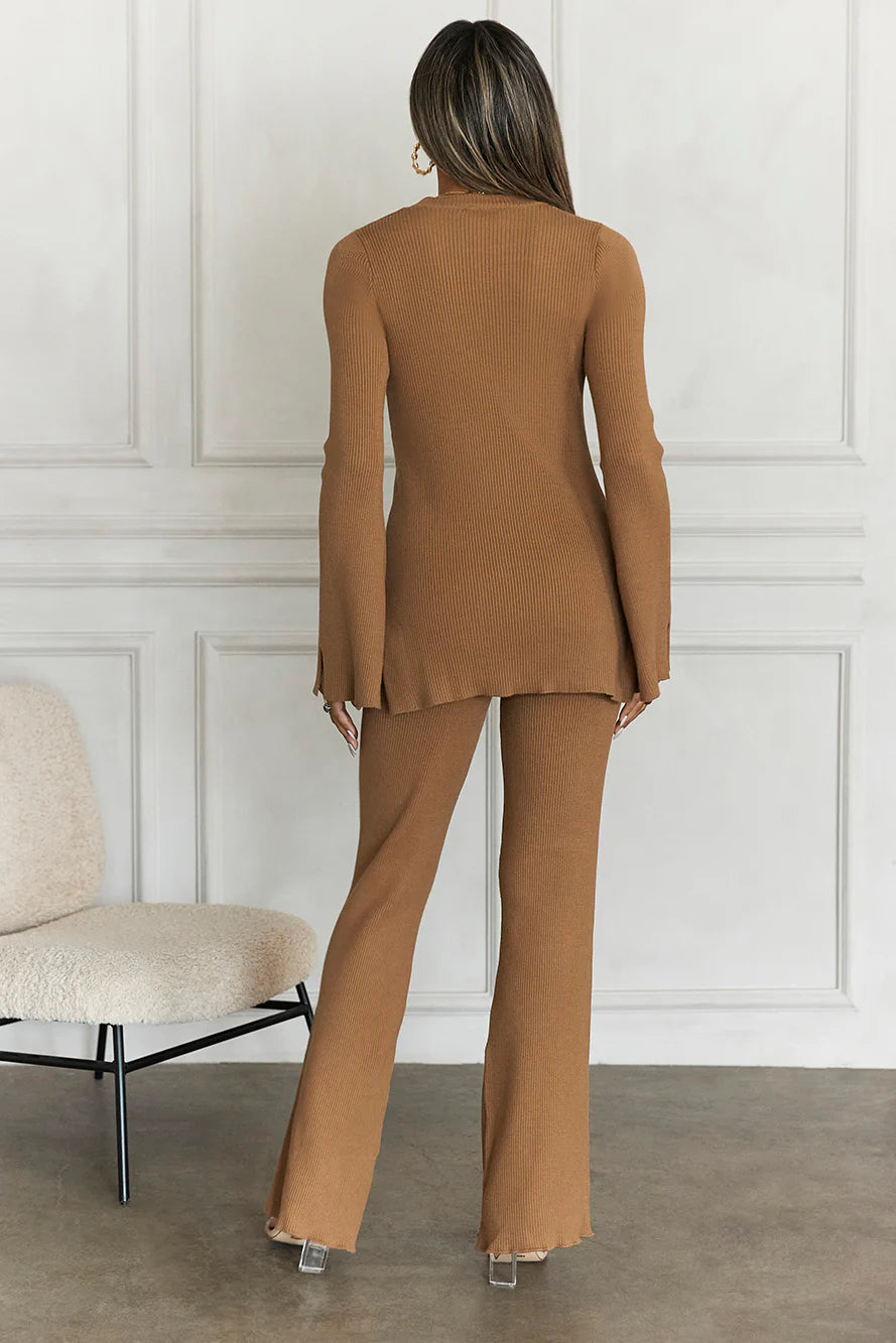 Cosy Holidays Ribbed Pants Brown