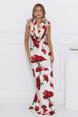 Falling Petals Satin Maxi Dress Ivory
