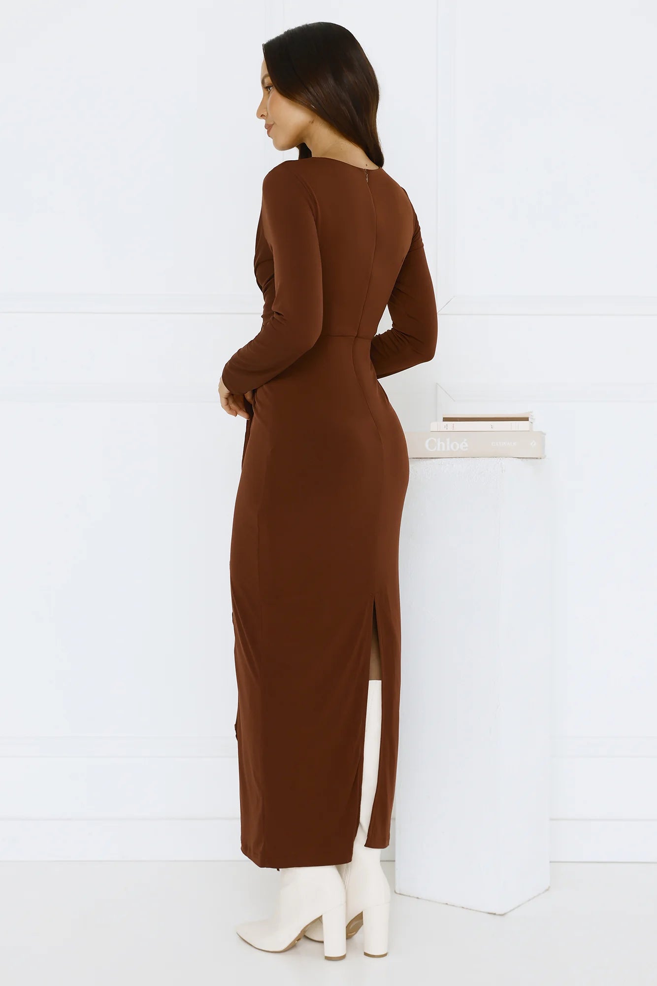 Golden Mirage Long Sleeve Maxi Dress Brown