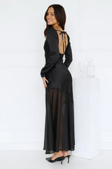 Exquisite Luxury Satin Long Sleeve Maxi Dress Black