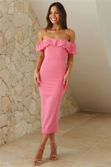 Fashion Globe Off Shoulder Midi Dress Pink
