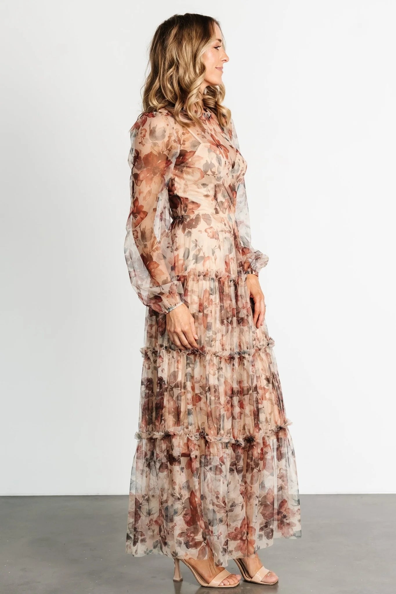 Stephanie Tiered Maxi Dress | Taupe Floral