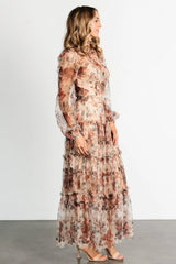 Stephanie Tiered Maxi Dress | Taupe Floral