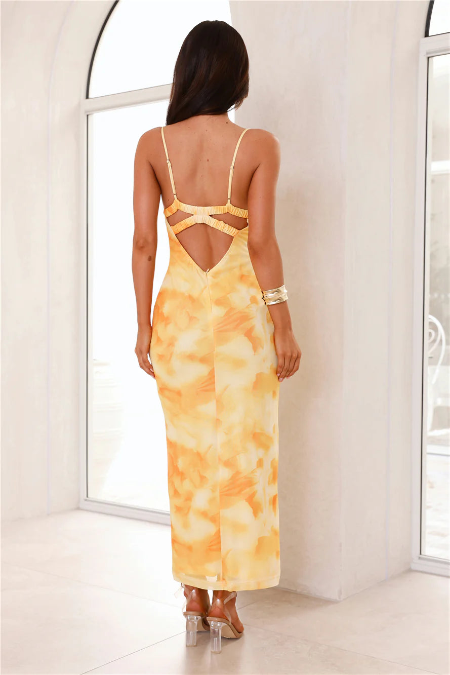 Beachside Chic Mesh Maxi Dress Yellow