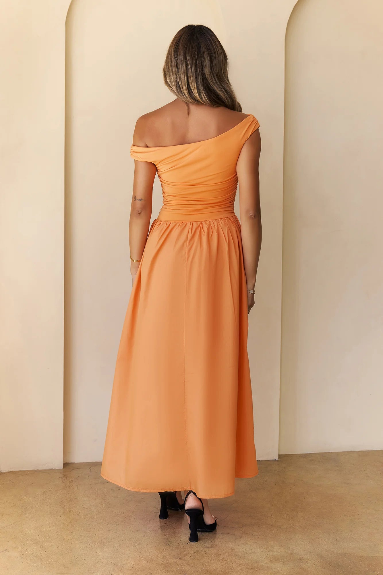 Camellia Charm Off Shoulder Maxi Dress Orange