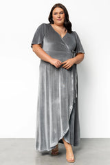 Katelyn Velvet Maxi Wrap Dress | Dusty Blue