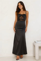 Trend Queen Satin Lace Maxi Dress Black