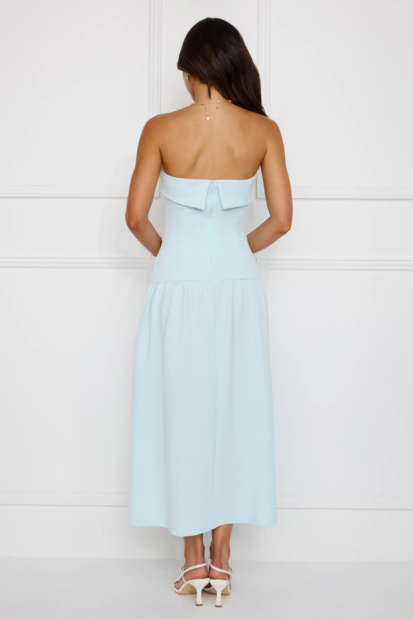 Effortlessly Posh Strapless Midi Dress Blue