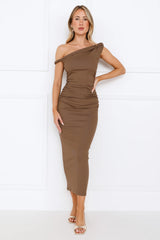 Good Side Off Shoulder Midi Dress Brown