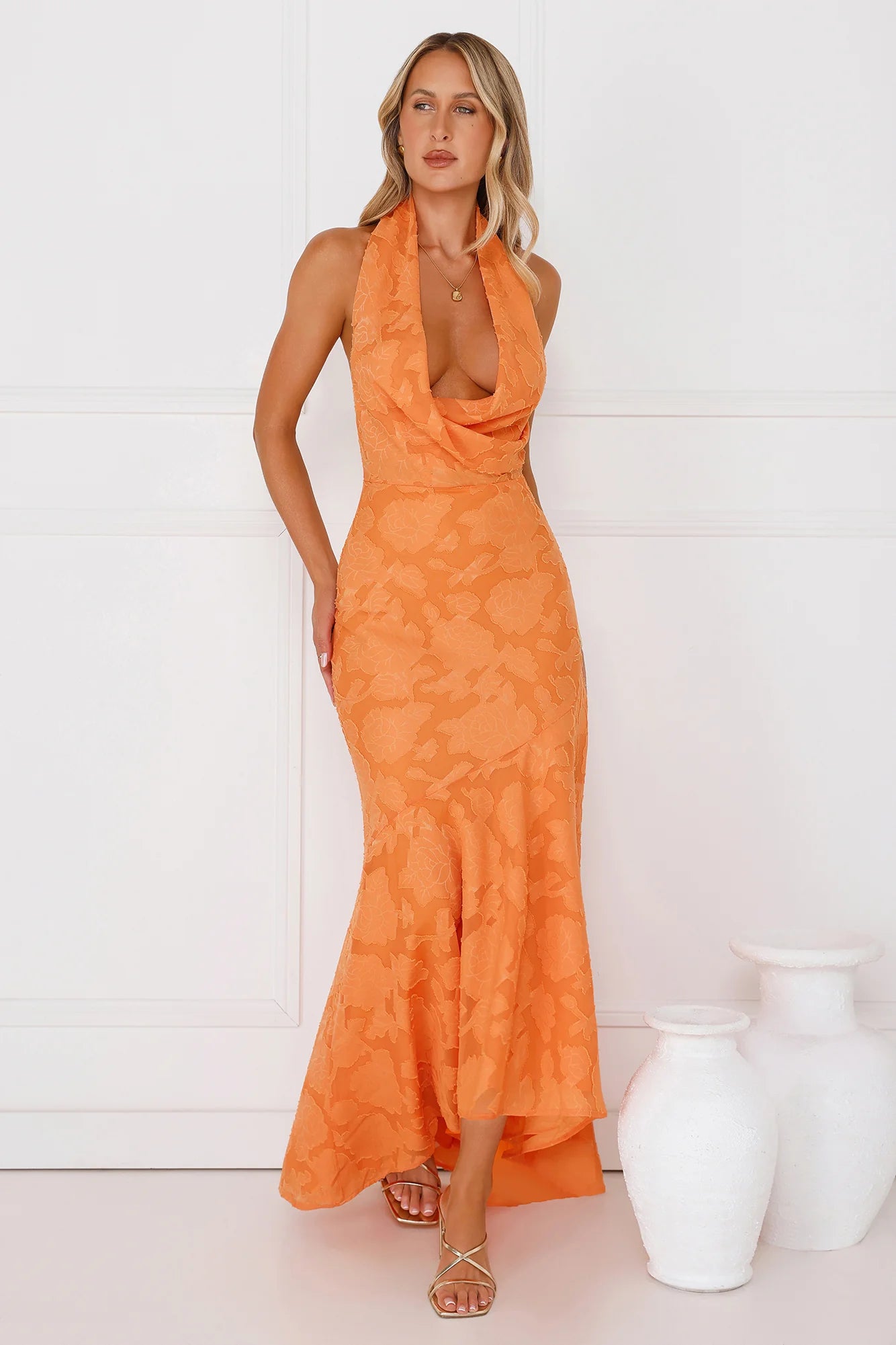 Garden Gems Halter Maxi Dress Orange