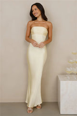 The Seraphina Strapless Satin Maxi Dress Yellow