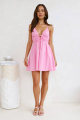 Floating Free Halter Linen Blend Mini Dress Pink
