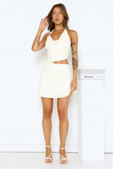 Golden Hour Flirt Halter Mini Dress Yellow