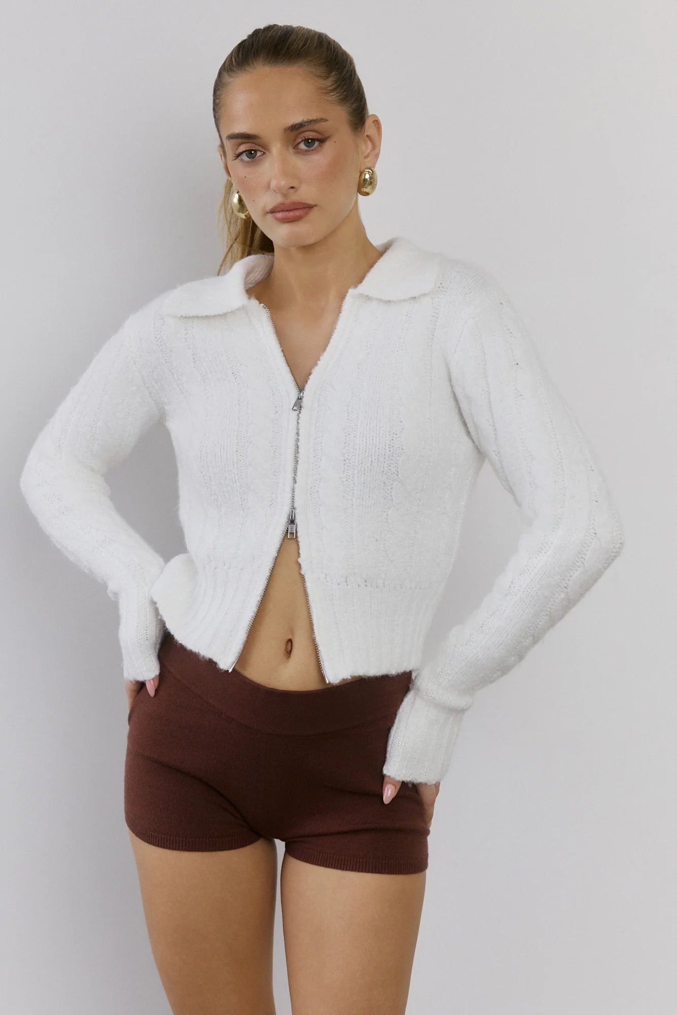 Winter Love Story Cable Knit Cardigan White