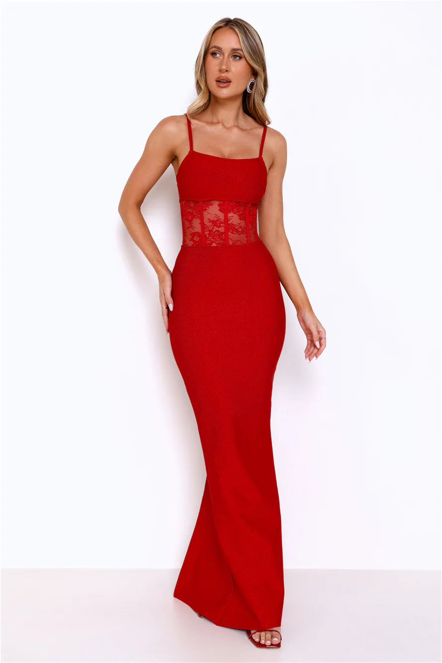 Eyes On The Prize Bandage Glitter Maxi Dress Red