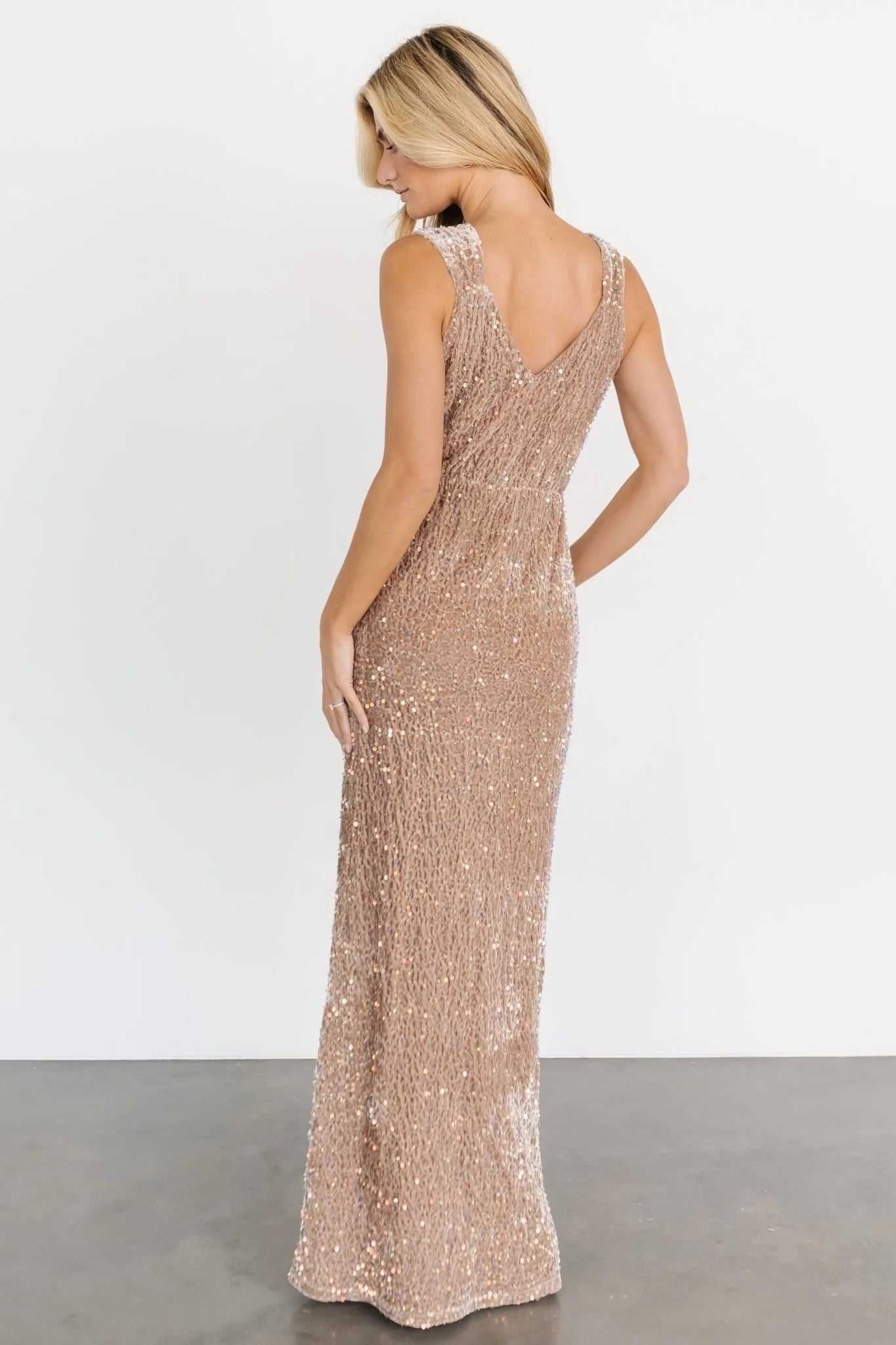 Marilyn Sequin Maxi Gown | Taupe Iridescent