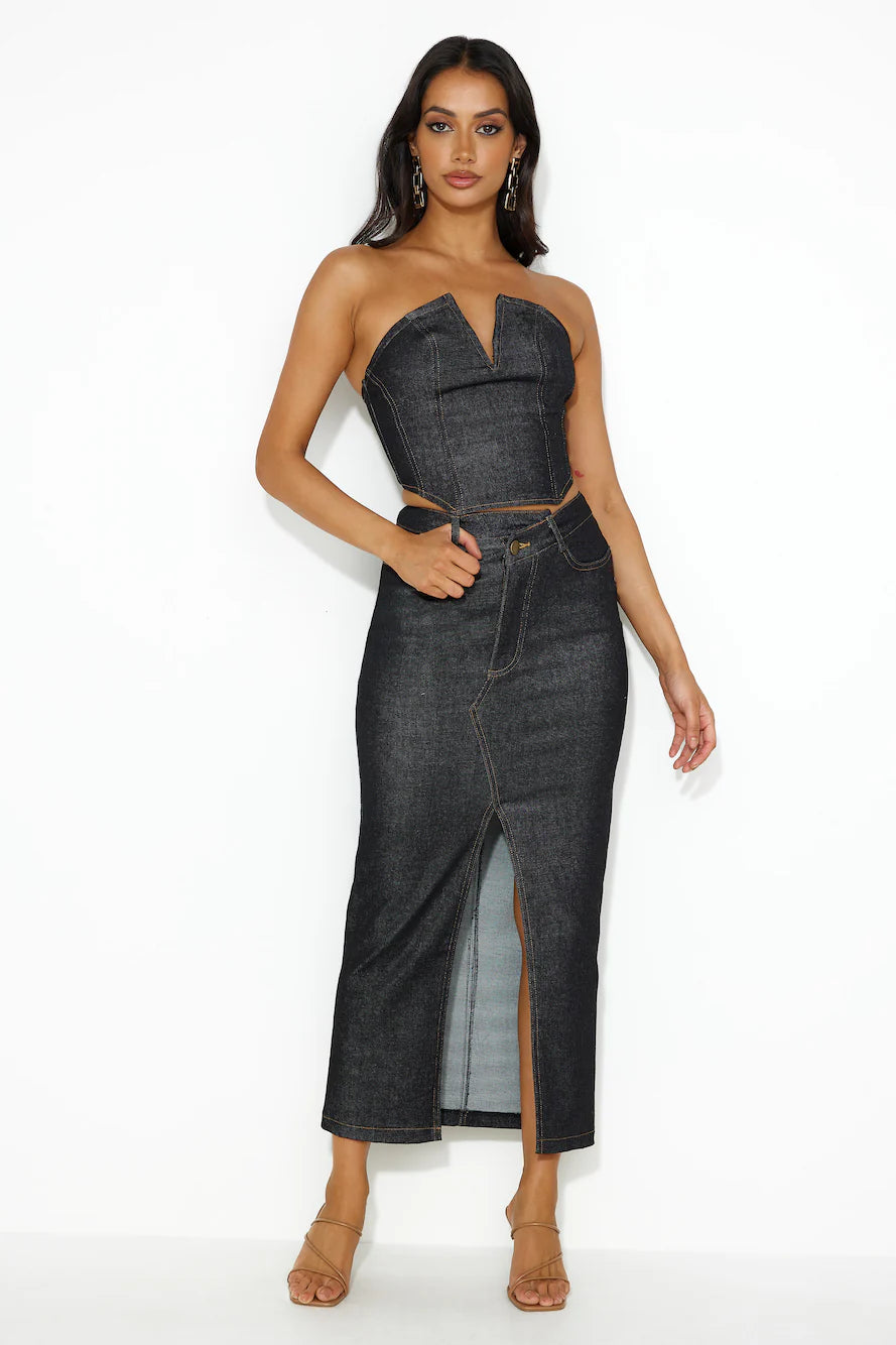 Always The Trendsetter Denim Crop Top Black