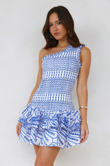 All The Elements One Shoulder Mini Dress Blue