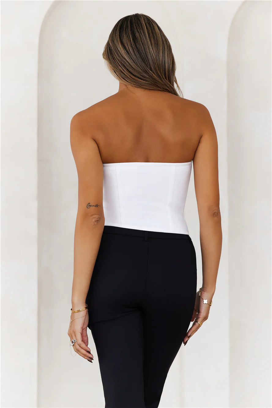 Exposure Bandage Strapless Corset Crop Top White