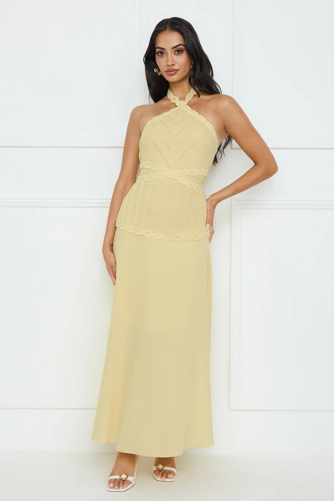 Tropical Honey Halter Maxi Dress Yellow