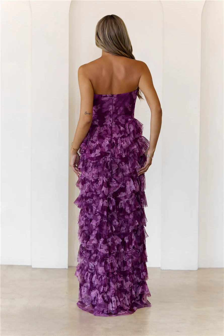 Festival Of You Strapless Tulle Maxi Dress Wine