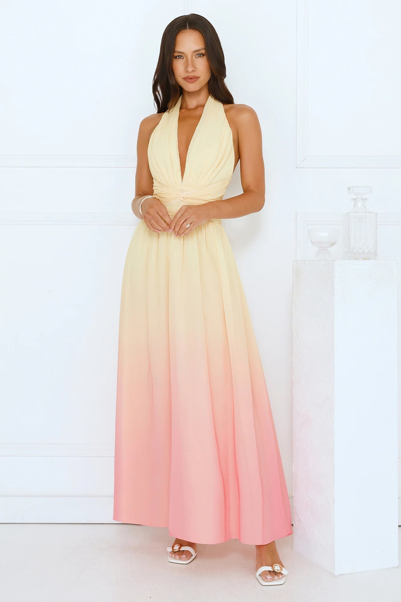 Angel Bloom Halter Maxi Dress Yellow