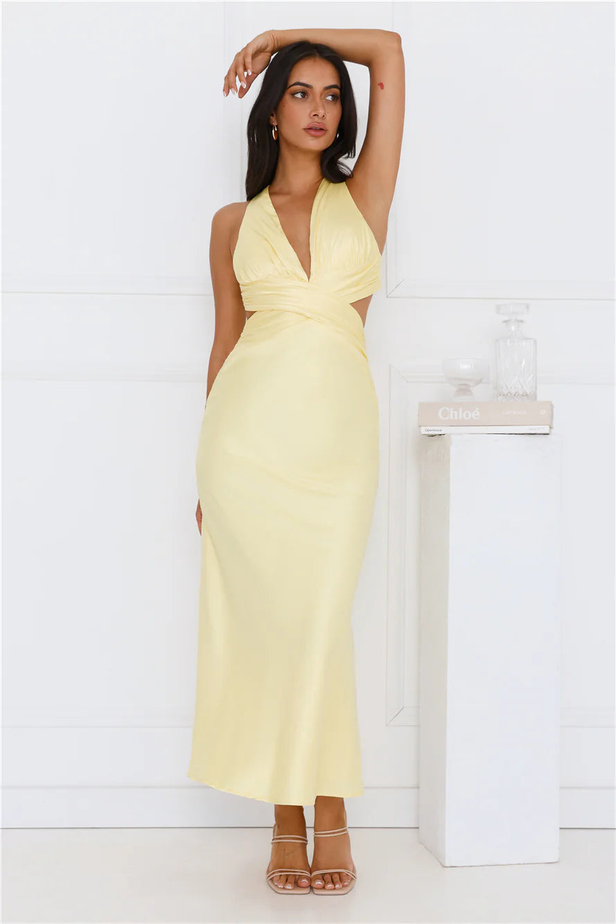 Dress Code Satin Maxi Dress Yellow