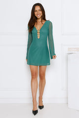 Champagne Aura Mesh Long Sleeve Mini Dress Green