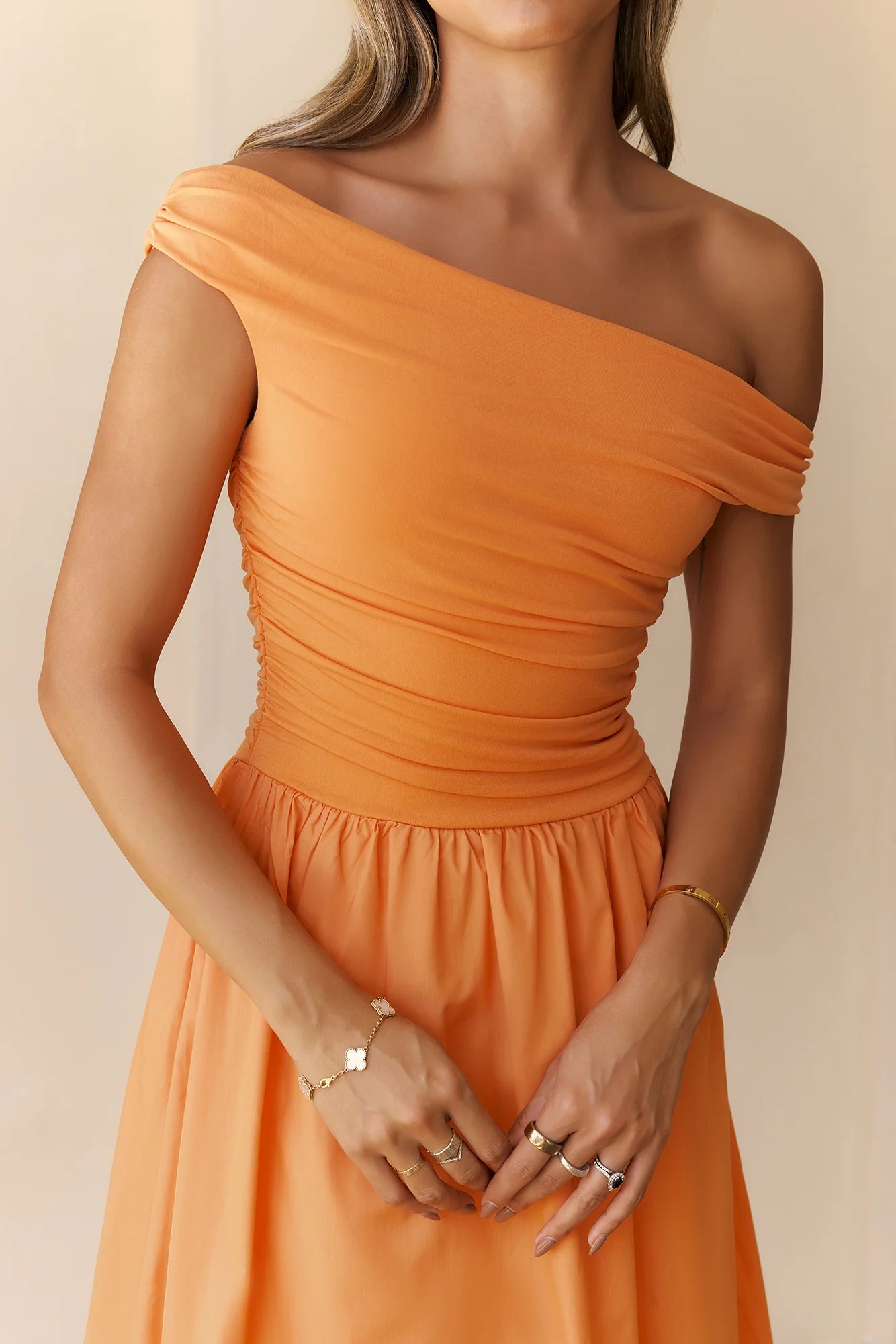 Camellia Charm Off Shoulder Maxi Dress Orange
