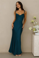 The Penelope Cowl Satin Maxi Dress Teal