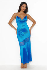 Formal Retreat Satin Maxi Dress Blue