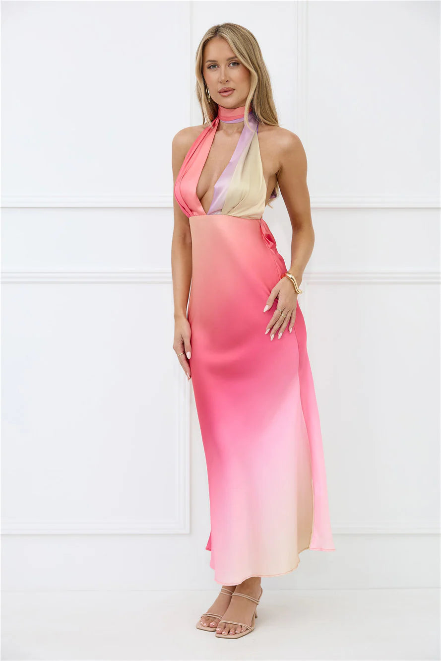 Dreams in Colour Satin Maxi Dress Multi