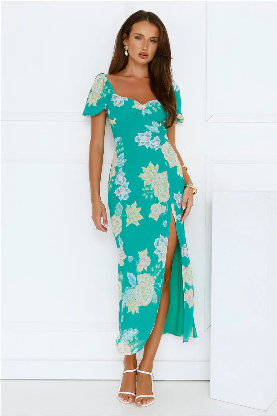 Floral Vines Midi Dress Green