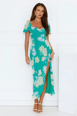 Floral Vines Midi Dress Green