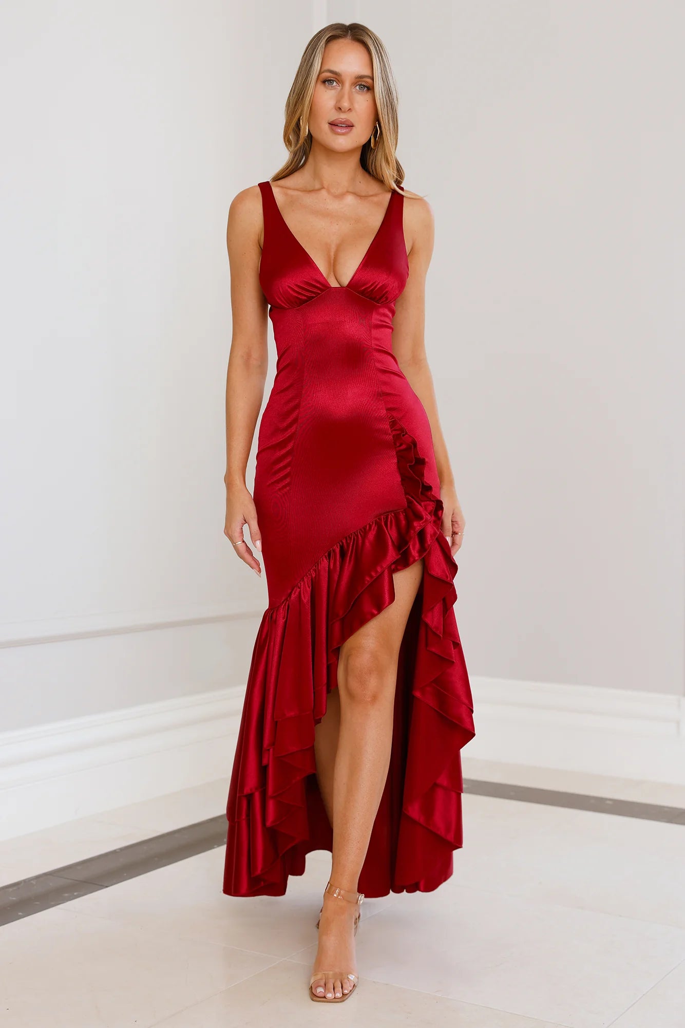 Twilight Luxe Satin Maxi Dress Maroon
