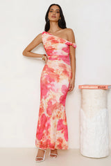 Free Air Mesh Off Shoulder Maxi Dress Pink