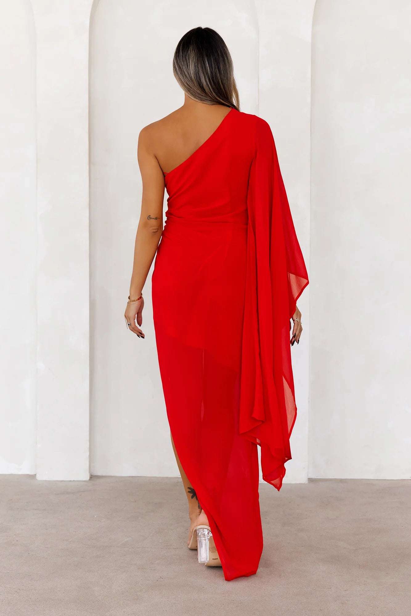 Beauty Destination One Shoulder Maxi Dress Red