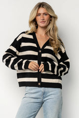 Jaden Striped Cardigan | Black + Ivory