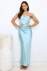 Dazzle On Demand Strapless Satin Maxi Dress Blue