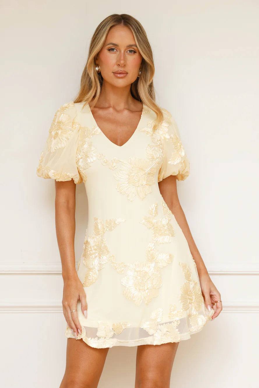 Effortless Grace Mesh Mini Dress Yellow