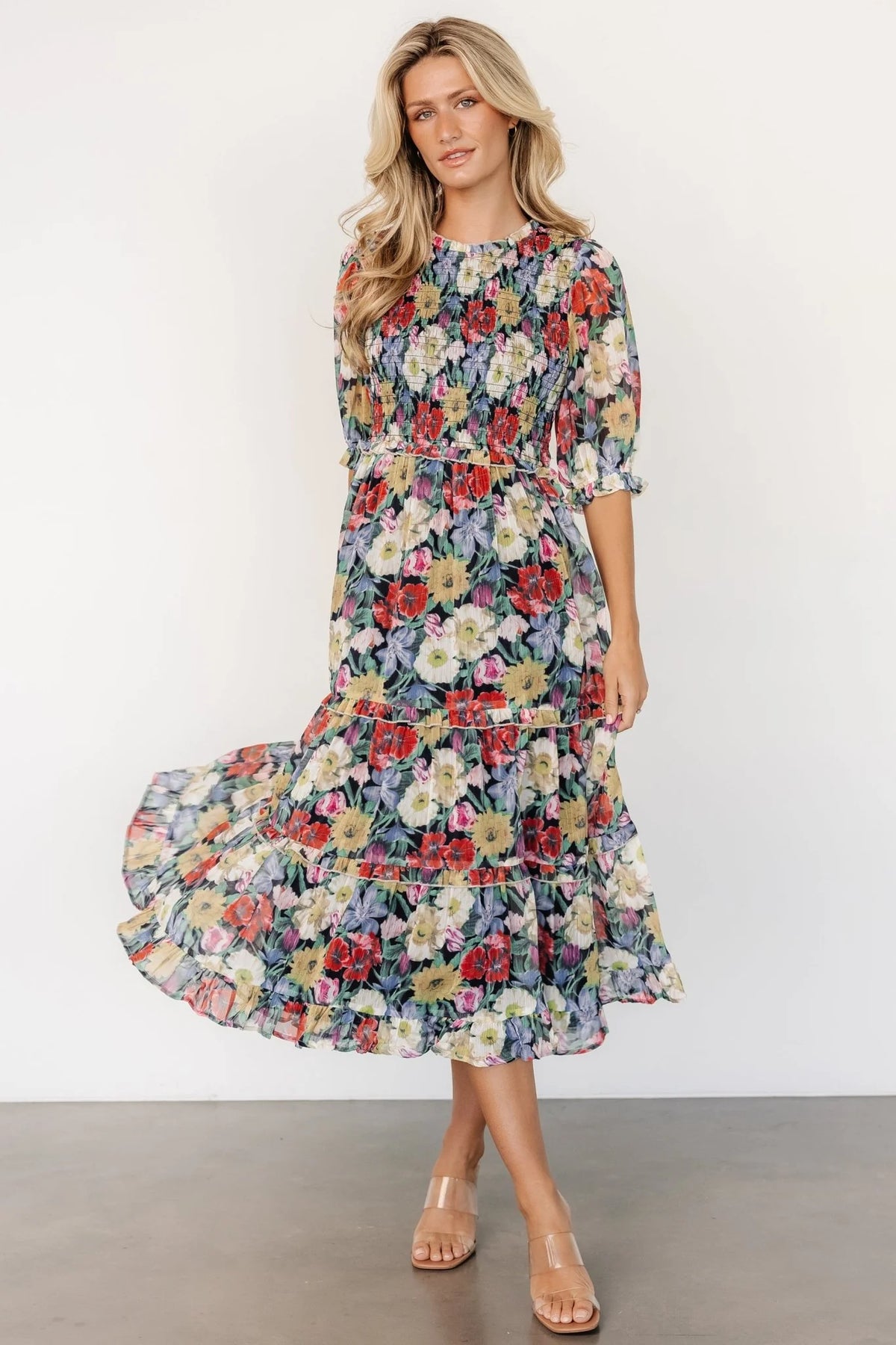 Rosalina Smocked Dress | Black Multi Floral