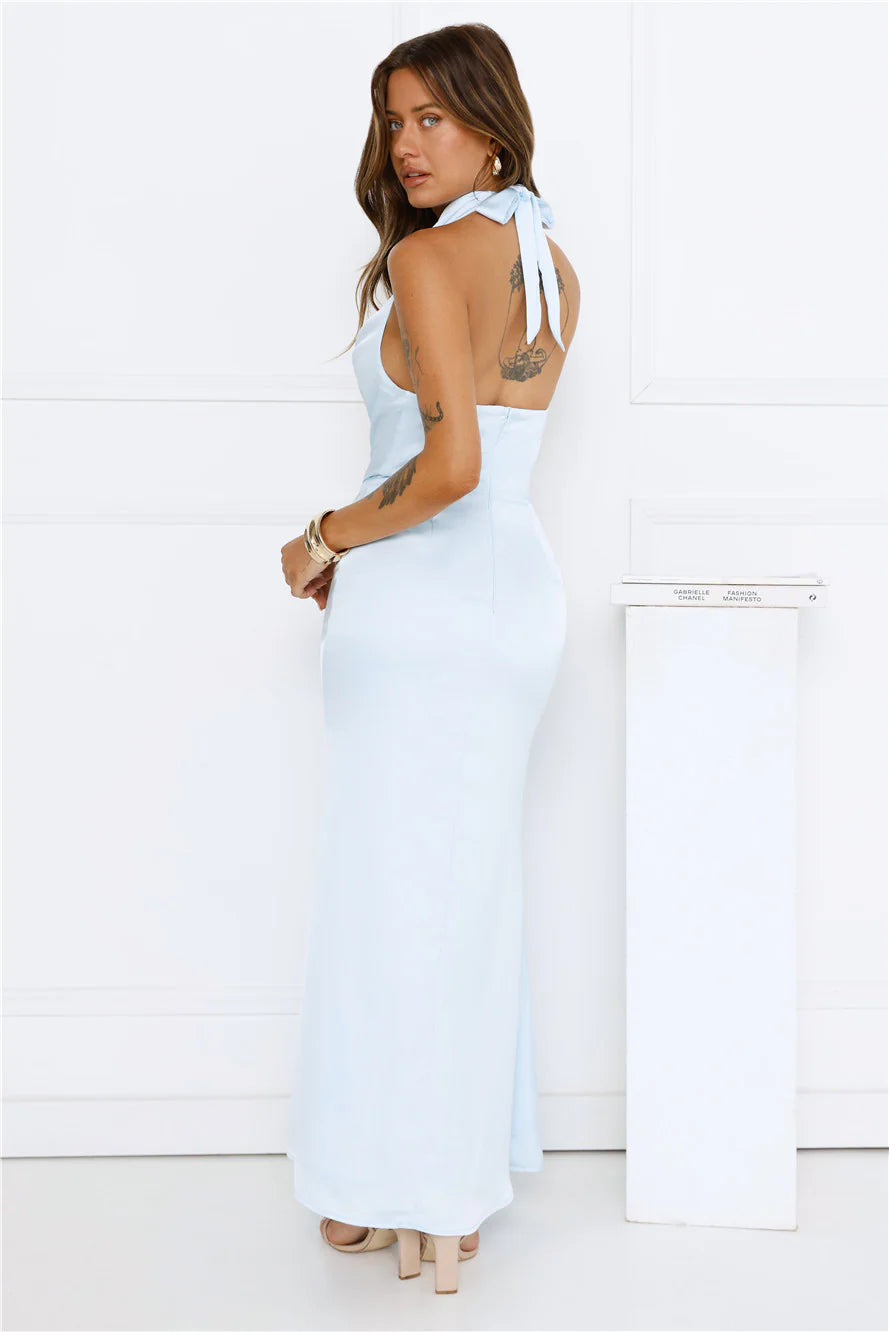 Afterglow Hours Halter Maxi Dress Blue