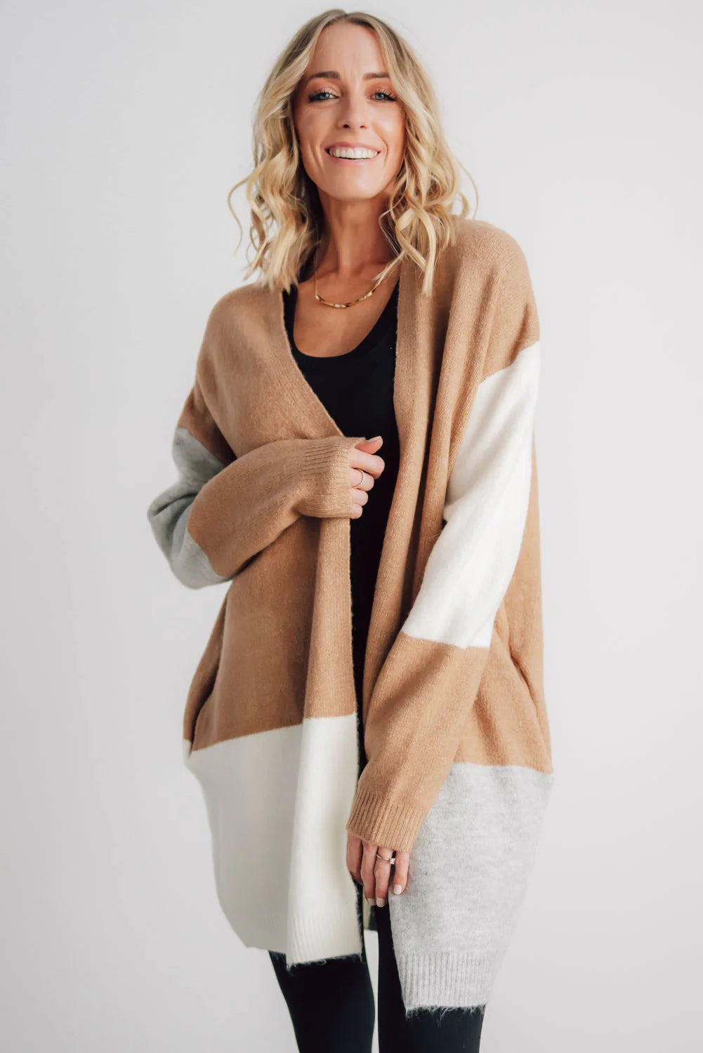 Pierson Color Block Cardigan | Camel