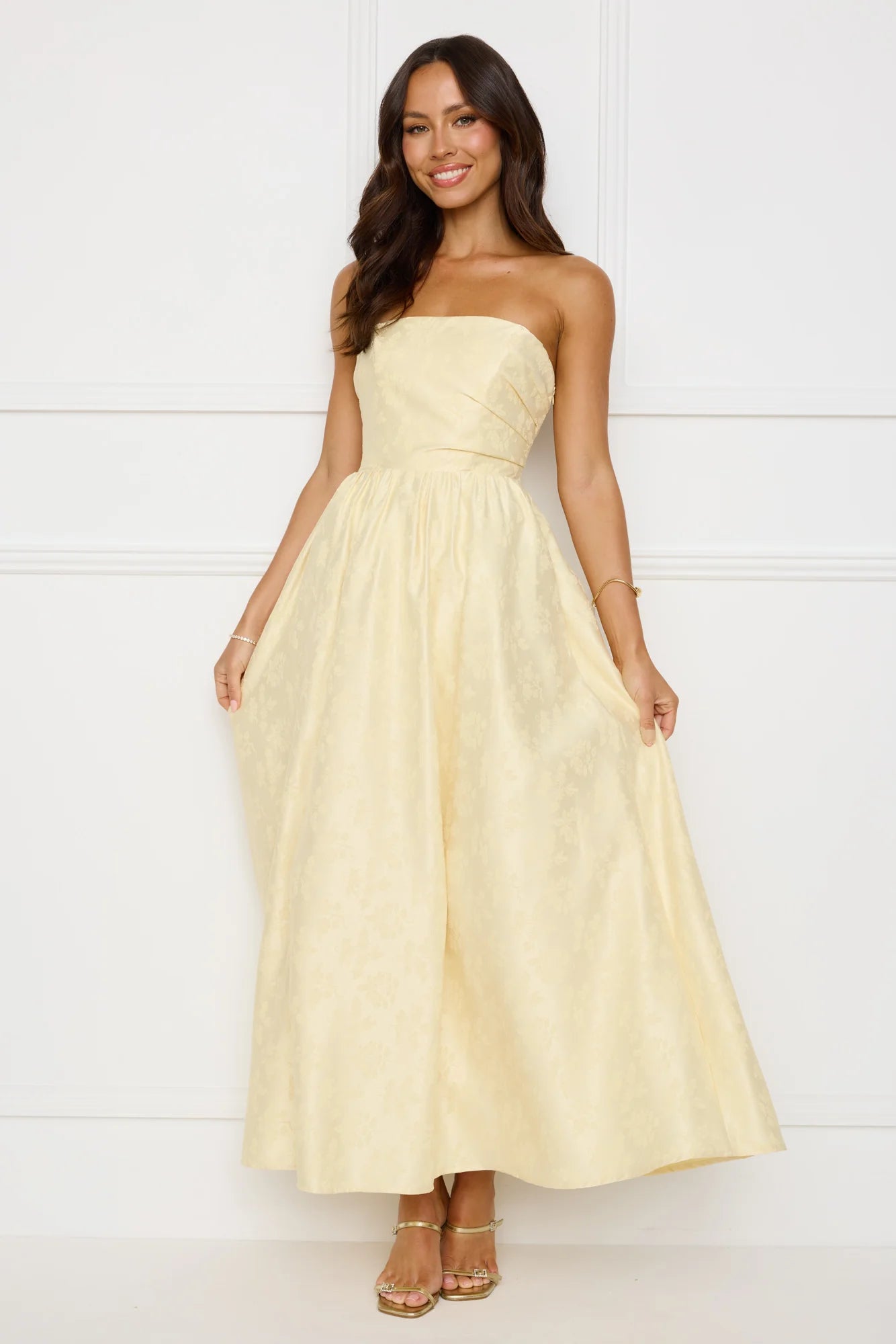 Dancing In Magic Strapless Maxi Dress Yellow