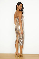 Goddess Energy Sequin Midi Dress Gold